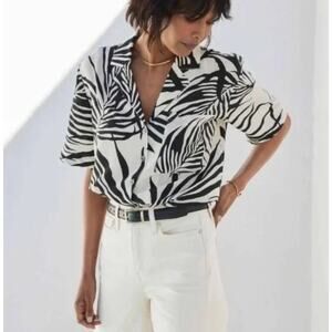 AYR The Pool Boy Silk Top XL Green/Cream Leaf Print